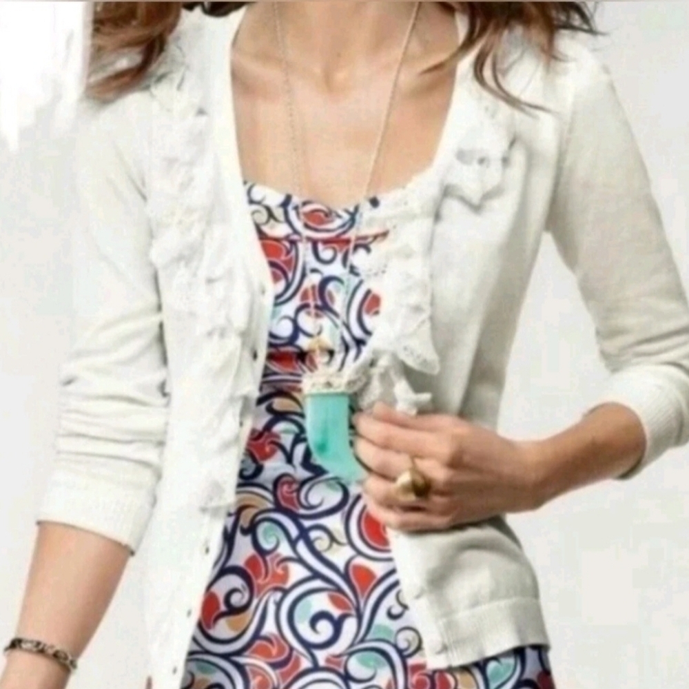 CAbi Cascade White Ruffled Lace Cardigan Small New cottagecore grandma business